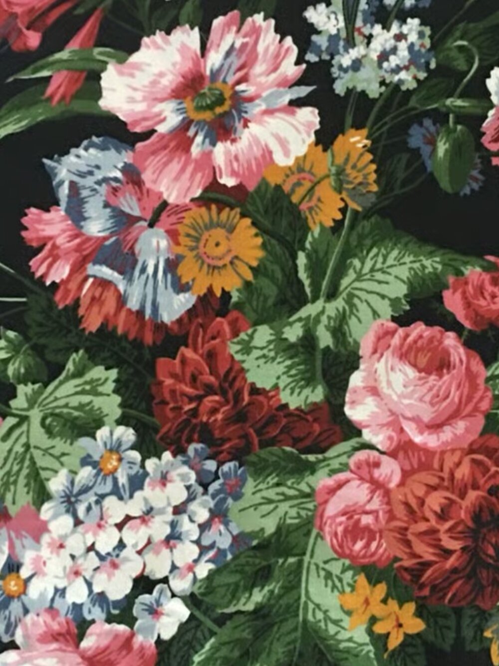 Ralph Lauren ISADORA II Queen FLAT SHEET  Ruffle Black FLORALS Cossette Roses